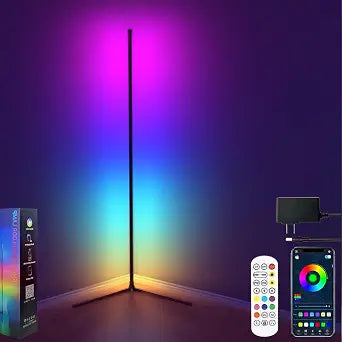Corner Floor Lamp, 60Smart RGB LED Floor Lamp with App and Remote Control,High Brightness Led,16 Million Colors, Music Sync, Timer Setting, Mood Lighting,Ideal for Living Rooms, Bedrooms.