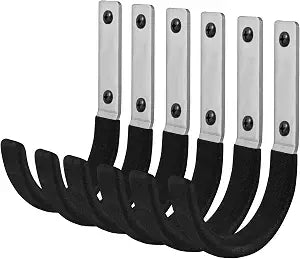 6 Pcs Garage Storage Utility Hook, Upgraded Ladder Hangers, Shed J-Hooks, Heavy Duty Ladder Tool Holders for Garage Wall, Black Wall Hooks for Hanging Tools, Bikes, Hose, Shovels, Rakes