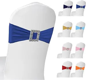 100 PCS Spandex Chair Sashes, Royal Blue Elastic Stretch Dining Chair Slipcovers with Buckle Slider for Wedding Party Banquet Restaurant Baby Shower Decorations