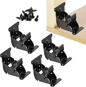 YDAJIURI Folding Brackets 4 Pack, Heavy-Duty Self-Locking Hinges with Screws, Foldable Lock Extension Support Brackets for Table Legs, Bed Legs, Workbenches  Black