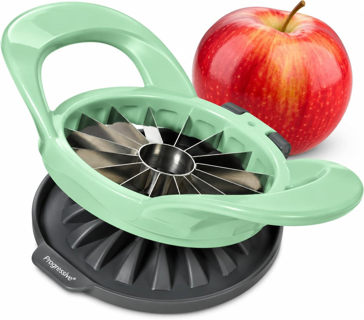 PrepWorks by Progressive Dishwasher Safe 16-Slice Thin Apple Slicer and Corer with Attached Safety Cover (Pistachio)