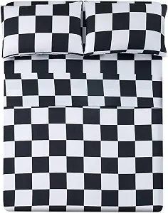 Best Season Bed Sheet Set 3 Pieces -Twin Size-Soft Durable Microfiber Bedding Sheet Set,Deep Pocket,Stain,Fade & Wrinkle Resistant (Plaid Black&White)