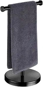 Hand Towel Holder,15 INCH T-Shape Hand Towel Holder Standing,Stainless Steel Hand Towel Rack for Bathroom Kitchen Countertop,Tower Bar for Kitchen Hand Towel Rack with Heavy Base,Black