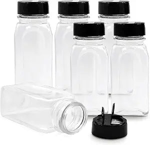 Plastic Spice Jars Bottle Containers with Black Cap, 14 Oz, 6 Pack