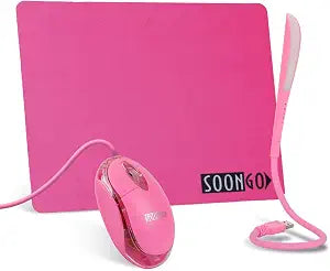 SOON GO Pink Mouse and Pad USB LED Light 3 in 1 Gift Comb Kids Mouse for Laptop Home Office Travel