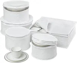 Honey-Can-Do Dinnerware Storage Containers Set, Perfect for Dish Storage, China Storage, and Cup Storage, Quilted Containers to Keep Your Heirlooms and Fine China Protected and Organized, 5-Piece Set