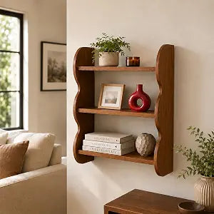 Solid Wood Floating Shelves for Wall, 3 Tier Rustic Vintage Wall Mounted Shelf, Wood Wall Storage Rack, Decorative Hanging Shelves for Living Room, Bedroom, Bathroom, Kitchen Decor