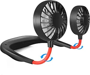 JUANANIUG Portable Neck Fan Rechargeable Personal HandFree Fan Mini USB Wearable Neckband Sport Fan 3 Speed Adjustable 360 Degrees Rotation Perfect for Working Traveling Office Reading (Red Black)