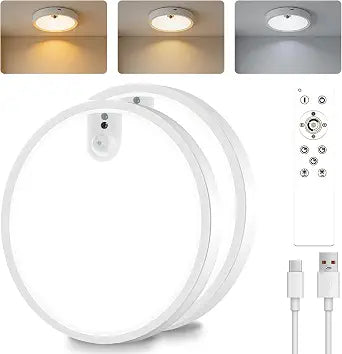 Wireless Motion Sensor Ceiling Light, 7-Inch Rechargeable, 2-Pack