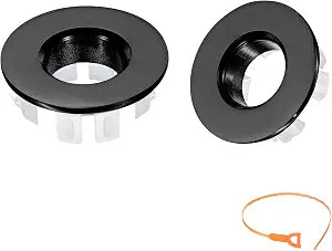 uxcell 2pcs Sink Overflow Rings, Bathroom Kitchen Basin Trim Bath Sink Hole Round Brass Overflow Drain Cover Insert in Hole with a Drain Cleaner Tool (Matte Black)