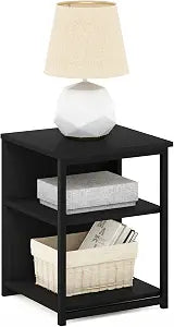 Furinno Camnus Modern Living End Sofa Side Table/Nightstand with Metal Frame Support, Americano/Black