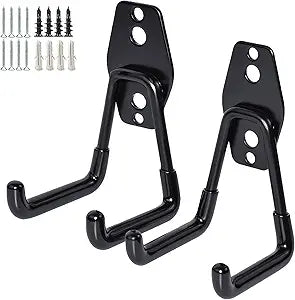 GeeWatom 2 Pack Garage Storage Utility HooksGarage Garden Tool OrganizerSteel Wall Mount Hooks, Garden Small U Hooks (Black)