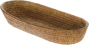 KOUBOO La Jolla Bread Basket, Woven Rattan Basket for Bread, Fruit, & Kitchen Storage, Boho Decor, Food Baskets, Snack Tray, Home Organizer, Honey Brown, Large