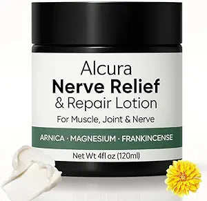 Alcura Nerve Cream, Alcuras Neuropathy Lotion with Arnica & Magnesium, Daily Soothing Moisturizing, Suitable for Knee, Lumbar, Joint, Neck, Hand and Foot 4 fl oz
