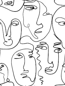 Modern Peel and Stick Abstract Line Face Wallpaper for Art Wall Bathroom Bedroom Living Room Decal Furniture Wall Sticker 17.7X117 Inches