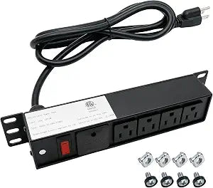 FIRMERST 10-Inch Rack PDU, 1U 4-Outlet Surge Power Strip, 6 FT