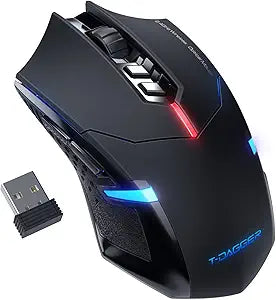 T-DAGGER Wireless Gaming Mouse- USB Cordless PC Accessories Computer Mice with LED Backlit, Ergonomic Gamer Laptop Mouse with 7 Silent Buttons, 5 Adjustable DPI Plug & Play for PC