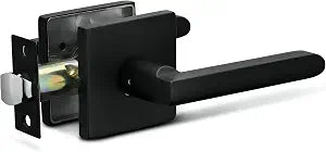 Berlin Modisch Passage Lever Door Handle Slim Square Non-Locking Lever Set [for Hallway or Closet Doors] Reversible for Right & Left Sided Doors Heavy Duty - Iron Black Finish