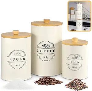 Airtight Tea, Coffee and Sugar Container Set - Stackable Kitchen Canisters