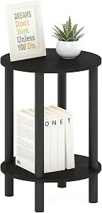 Furinno Turn-N-Tube Side Table, 2-Tier Round End Table, Toolless Assembly Night Stand, Bedside Table with Open Shelf, for Living Room, Bedroom, Espresso