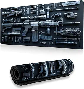 Large Gaming Mouse Pad  31.5x11.8 Inch Non-Slip XL Black Gun Extended Desk Mat | Stitched Edges, Waterproof Surface, Fit Laptops/Keyboards, Anti-Fray for Home/Office/Gaming