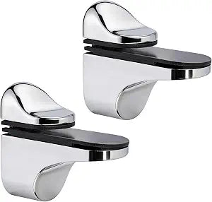Mooche Glass Shelf Brackets, Polished Chrome Nickel Wall Mount Glass Shelf Holder Clamp and Clips for Shower Bathroom,Heavy Duty Floating Glass Shelf Bracket, Glass Shelf Support Hardware,2 Pack