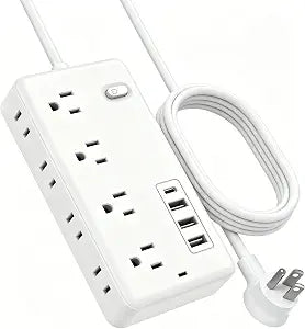Surge Protector Power Strip, White 5 FT Extension Cord, 8 AC Outlets & 4 USB Ports (1 USB-C+3 USB-A), 1700J Surge Protection, Wall Mount Flat Plug Charging Station for Home & Office