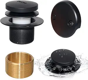Toe-Kick Bathtub Trim Kit, Matte Black Bathtub Drain, Includes Dual-Hole Overflow Panel Bathroom Bathtub Drain Replacement Conversion Kit Components Universal Fine-Thread and Coarse-Thread