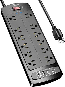 ALESTOR 6 Ft Surge Protector Power Strip with 12 Outlets and 4 USB Ports