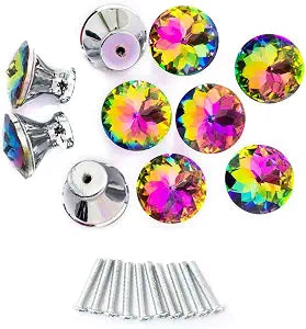 10 Pack Drawer Knobs, 30mm Colorful Crystal Glass Cabinet Dresser Pulls Diamond Shape Cupboard Wardrobe Knob with Screw for Kitchen Bathroom Office DIY