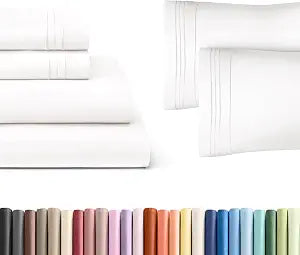 Antique White 4-Piece Sheet Set & Pillowcase Bedding Bundle (Queen Size) - Complete Queen Sheet Set & 2 Pillowcases w/ Deep Pockets up to 16 inches - Hotel Luxury Quality - Soft, Breathable & Cooling