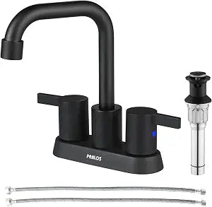 PARLOS Matte Black Vanity Sink Faucet 4 Inch Centerset for Bathroom