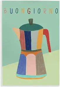 Buongiorno Espresso Coffeepot, 13 x 19 Inch Mounted Print on Wall Plaque