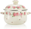 SOUJOY Enamel Stockpot with Lid, 2.8 Quart Retro Cooking Pot, Vintage Floral Stew Bean Simmer Pot with Handle, Kitchen Soup Pot, Safe for Induction Cookers, Gas Stove