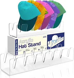 Hat Stand For Baseball Caps, 2 Pack No Install Clear Acrylic Hat Organizers for 14 Baseball Tennis Trucker Caps, Hat Storage Rack Display, Upgraded Anti-Slip Cap Holder For Closet, Bedroom, Dresser