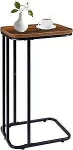 KJGKK C Shaped End Table, 27 Inches High Small Side Table for Sofa and Bed, Couch Table Slides Under, Tall Tv Tray Table for Living Room, Bedroom, Metal Frame, Rustic Brown & Black
