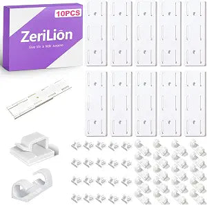 10 Pack Self-Adhesive Power Strip Holders with 40 Cable Clips, Punch-Free Wall Mount for Power Strip and Cable Management, Space-Saving Cord Organizer for Home Office