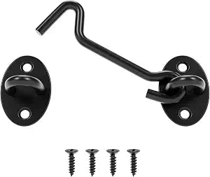 4" Hook and Eye Gate Latch, Sturdy Thickened Barn Door Lock Door Latch Hardware for Gates, Windows, Fences, Cabinets, and Sheds, Black, 1 Pack