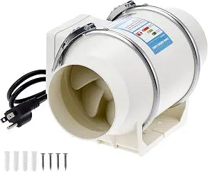 QWORK 4 Inch Inline Duct Fan, 280 CFM Quiet Exhaust Ventilation Fan, High Efficiency 2200 RPM Air Booster Tool for Bathroom, Kitchen, Grow Tent, Hydroponics, HVAC Vent Exhaust and Intake