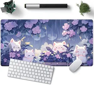 Kawaii Cat Desk Mat XXL Extended Purple Gaming Mouse Pad Large Mousepad