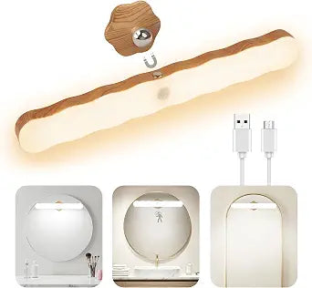 Wireless Vanity Makeup Light for Mirror Smart Motion Sensor | Rechargeable 2500mAh Battery & 360 Rotation Angle, Cordless Magnetic Light Bar for Bathroom, RV, Cabinet (Wooden Texture)