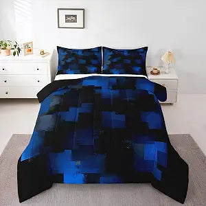 jejeloiu Blue Black Modern Abstract Art Comforter Set Twin Size