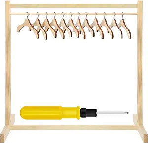 Estune Dog Garment Rack with 12 Wood Pet Clothes Hanger Wooden Dog Dress up Storage Small Closet Pet Clothes Organizer Accessories for Doll Cat and Puppy(Small)
