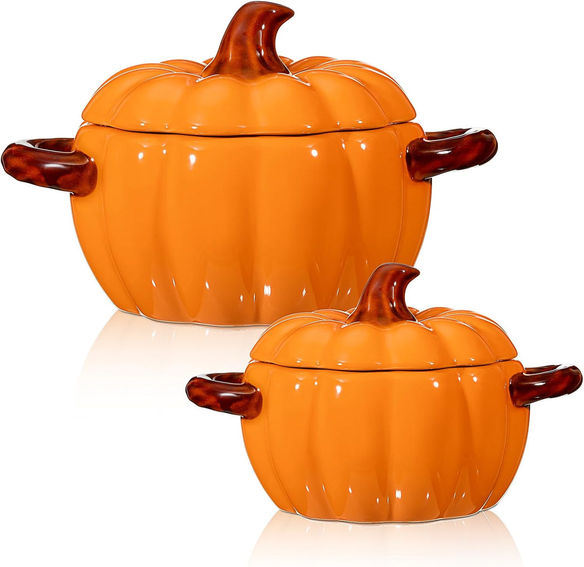 Uiifan 2 Pcs Pumpkin Pot for Cooking with Lid, 17 oz and 54 oz, Orange