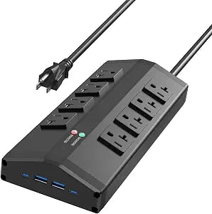 JUNNUJ Heavy Duty Power Strip with 8 Outlets and 4 USB Ports, 6 FT, Black
