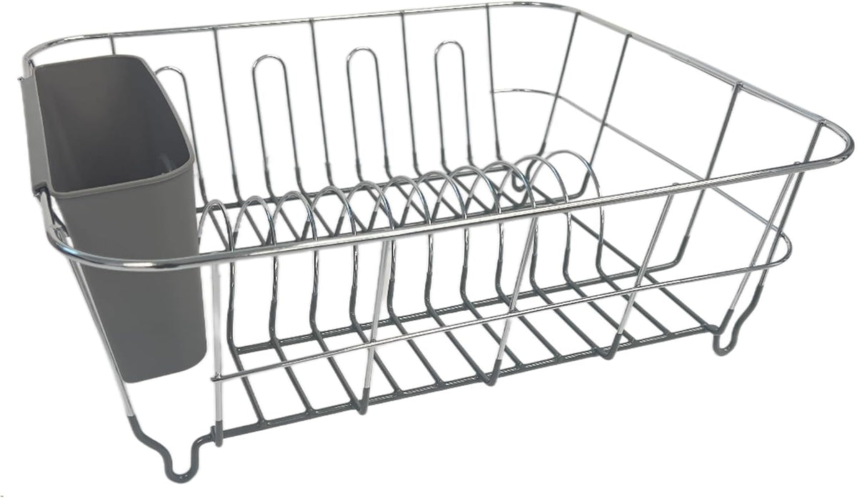 Sweet Home Collection 2 Piece Dish Drying Rack Set Drainer with Utensil Holder Simple Easy to Use Fits in Most Sinks, 12" x 14.5" x 5", Dark Gray, 1