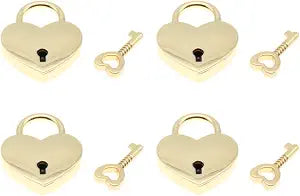 4 Pcs Heart Shaped Padlock Antique Mini Padlock Retro Style Box Lock with Key for Jewelry Box Small Wooden Box(Gold)