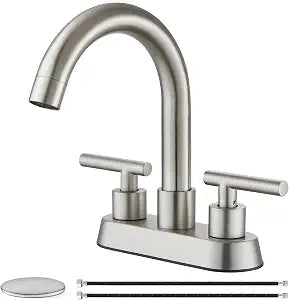4 Inch Centerset Bathroom Sink Faucet Double Handles Bathroom Vanity Faucets 360 Degree Swivel Spout Deck Mount Mixer Tap with Pop-up Drain,Brushed Nickel