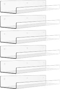upsimples 15" x 4" Acrylic Shelves for Wall Storage and Organizer, 6 Pcs