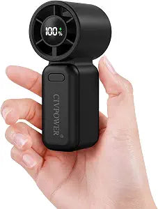 CIVPOWER Portable Mini Fan Handheld: Personal Travel Fan USB Rechargeable - 100 Speed Turbo Cooling Fan - Pocket Size 12H Max Runtime Lanyard, Lash Makeup Drying Fan Gift for Women Men (Black)